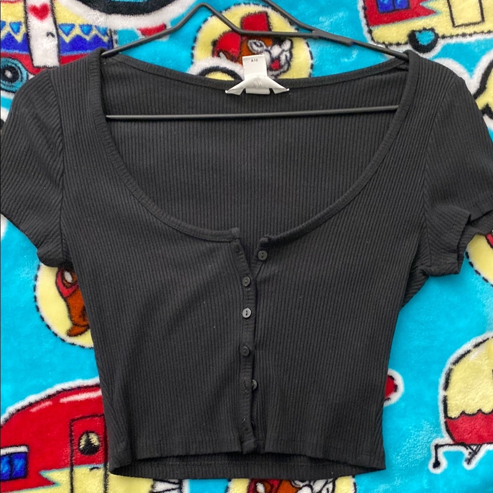 H&M Charcoal Ribbed Button-Up Blouse rarely worn!